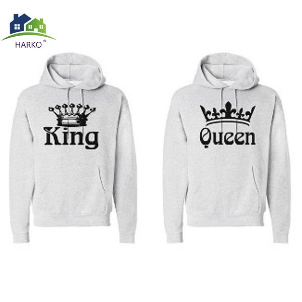 

women hoodie autumn winter knitted king queen letter printed couple hoodies hip hop street wear sweatshirts hooded pullover tracksuits, Black