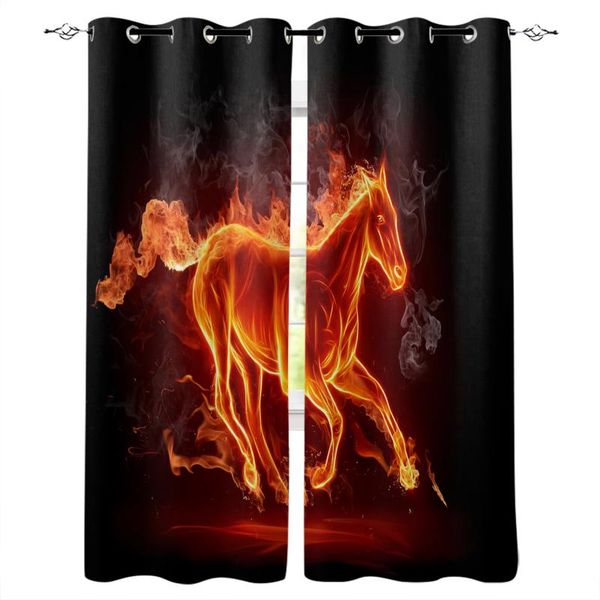 

animal horse flame black blackout curtain for kids room bedroom cartoon window children cortinas & drapes