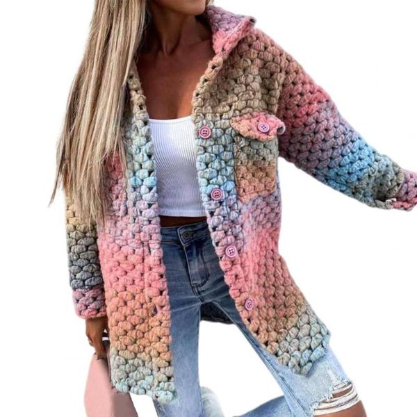 

women's jackets autumn winter women print pockets long sleeve lapel single breasted cardigan blends check buttons coats, Black;brown