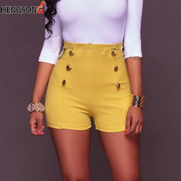 

women's shorts women slim high waist solid color button decoration skinny female summer, White;black