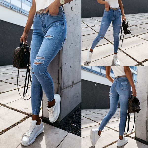 

women's jeans female skinny jeans, fashion jeans with ripped hole kx44, Blue