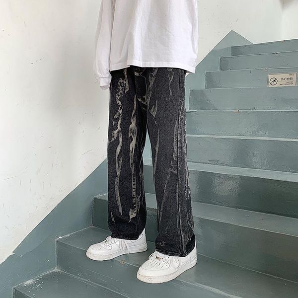 

men's jeans casual design handsome wide-leg dad pants, Blue