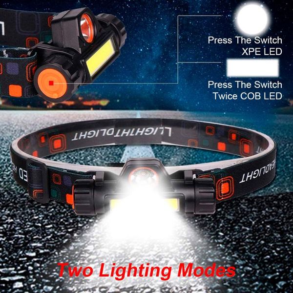 

headlamp head lamp headlight waterproof cob led built in usb rechargeable 18650 battery working light headlamps
