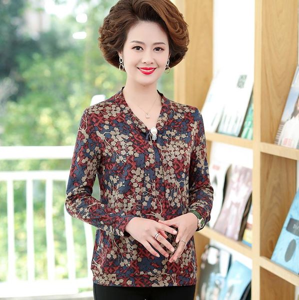 

pullover shirt mom clothing 2021 spring autumn middle age women casual printed long sleeve women's blouses & shirts, White