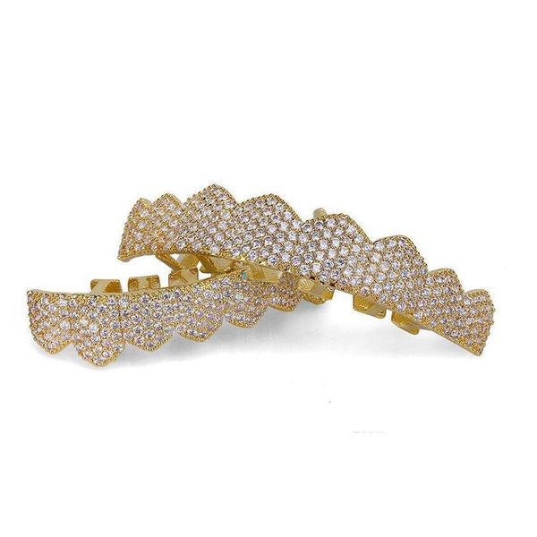 

8 teeth women men fangs copper hip hop cubic zircon grillz real gold plated bottom vampire dental grill sqcugk dh_seller2010, Black
