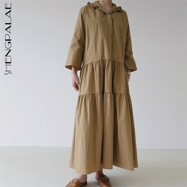 

shengpllae minimalist dress women's spring peter pan collor stratification pleated loose long sleeve maix dresses 5b280 210427, Black;gray