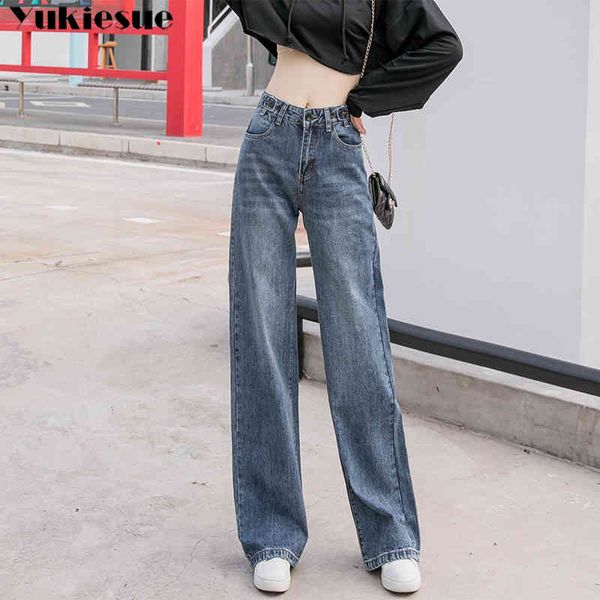 

high waist plus size boyfriend jeans for women ripped long mom jeans vintage full length denim jeans woman pants female 210519, Blue