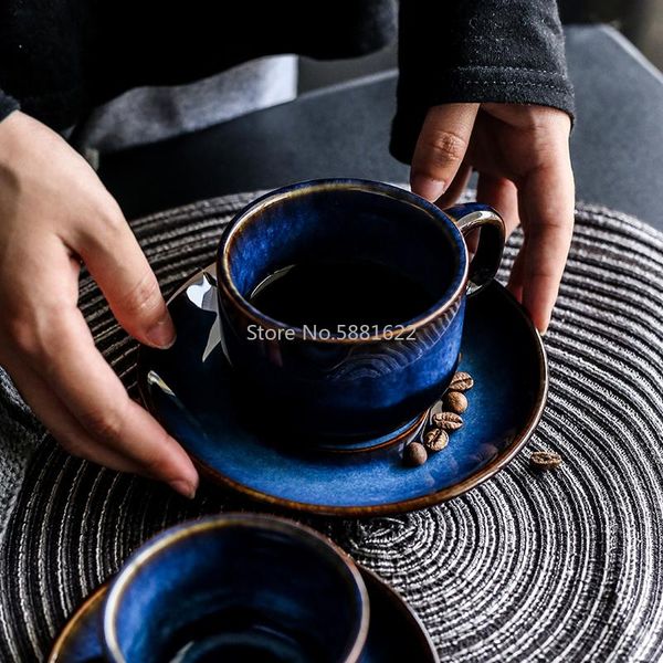 

cups & saucers deep blue ceramic coffee cup saucer set, breakfast cup, afternoon tea antique color espresso