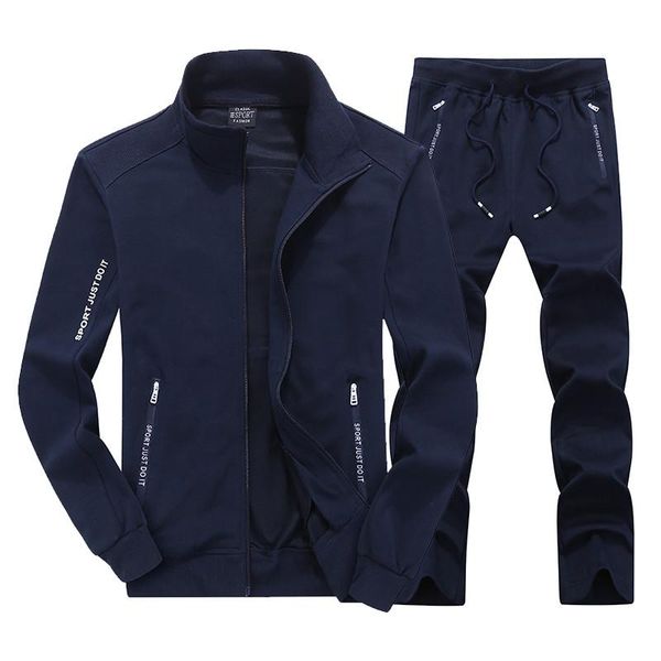 

men's tracksuits set spring autumn men cotton sportswear suit 2 piece sets sporting jacket+pant sweatsuit male casual tracksuit, Gray