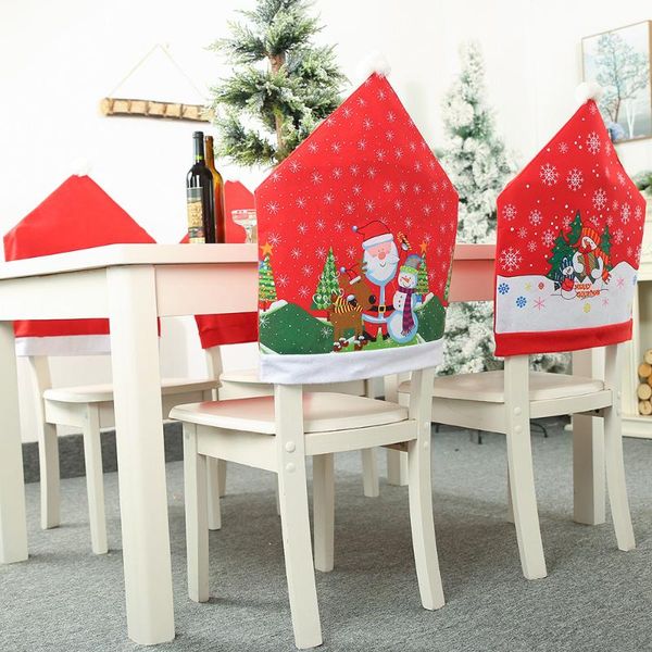 

chair covers christmas decoration red cover non-woven cartoon printed back home hat