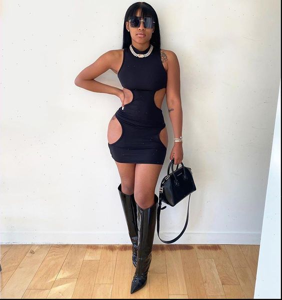 

knitting fitness party women dress hollow out slim summer vestidos casual streetwear bodycon clothing, Black;gray