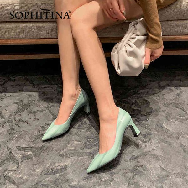 

sophitina party women's shoes pointed toe green square heel elegant female shoes handmade non-grinding antiskid lady pumps ao66 210513, Black