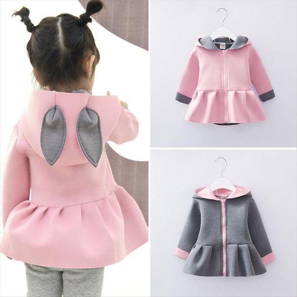 

1 2 3 4 years baby girls winter coats toddler kids spring cute rabbit ear hoodies jackets ruffle windbreaker, Blue;gray