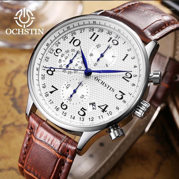 

wristwatches men business rose watches ochstin chronograph waterproof quartz analog wristwatch male clock relogio masculino, Slivery;brown