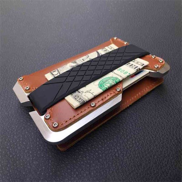 

cow leather thin men wallet card rfid aluminum cards holder man multifunction metal male travel purse smart walet vallet, Red;black