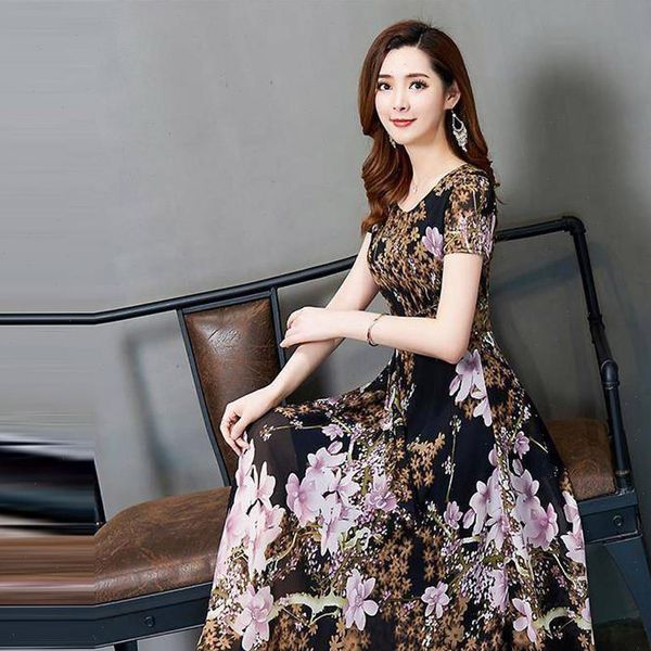 

fashion women dress dots print maxi pleated short quarter sleeve female casual straight dresses chic ankle a line, Black;gray