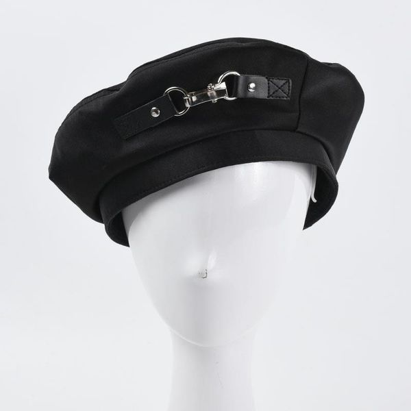 

berets 2021 fashion metal belt black beret women cotton spring summer punk chic painter hat female korean version japanese retro cap, Blue;gray