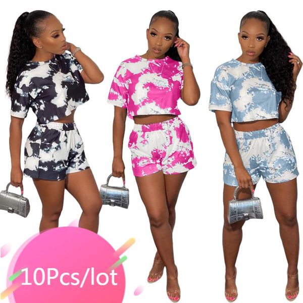 

women's tracksuits bulk items wholesale lots two piece sets women tie dyed print crop and shorts suits summer streetwear 2021 beac, Gray