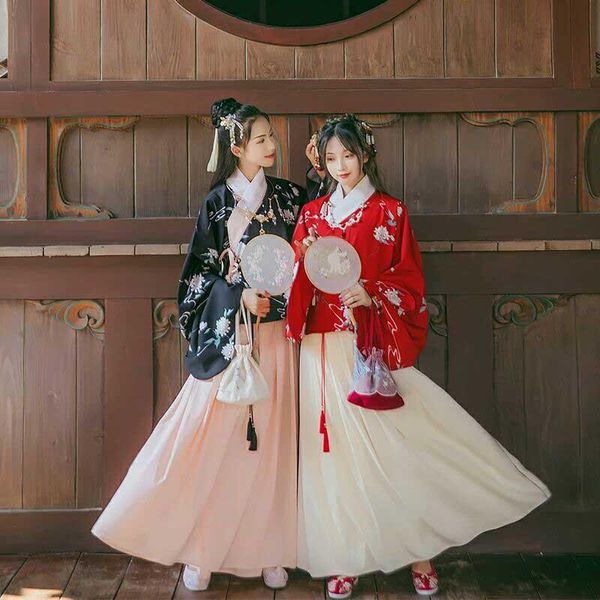 

two piece dress nicemix oriental women's hanfu traditional printed skirt pipa daily autumn and winter chinese style dance clothes, White