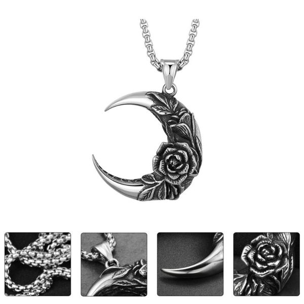 

pendant necklaces 1pc male moon rose necklace chic fashion accessory, Silver