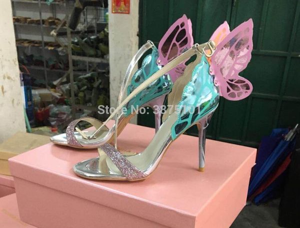

women butterfly heels sandals exquisite beautiful wing shoes female, Black