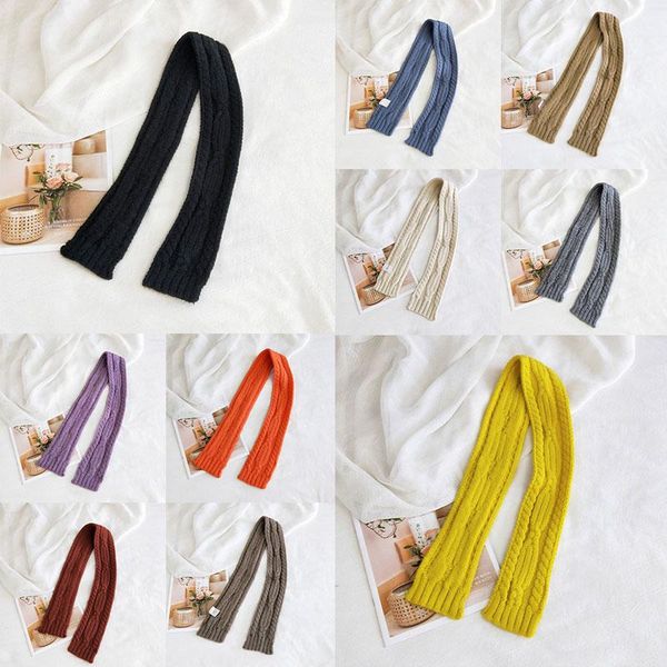 

autumn winter women knitted scarf long neck scarves female shawls handmade striped solid color crochet knitting wool, Blue;gray