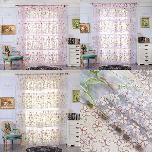 

curtain & drapes [custom] gyv1097 flower 1pc sheer voile tulle curtains living room kitchen bedroom home decorative window