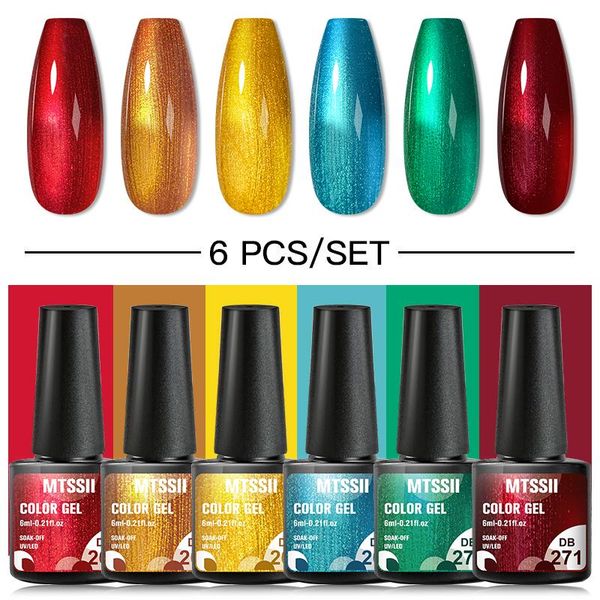 

nail gel mtssii 6pcs metal polish mirror effect fluorescence colorful neon varnish for manicure uv set, Red;pink