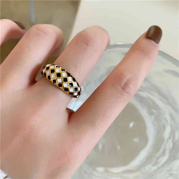 

band ring rings cool wind ins blogger's same diamond check female titanium steel plated 18k simple couple personality, Silver