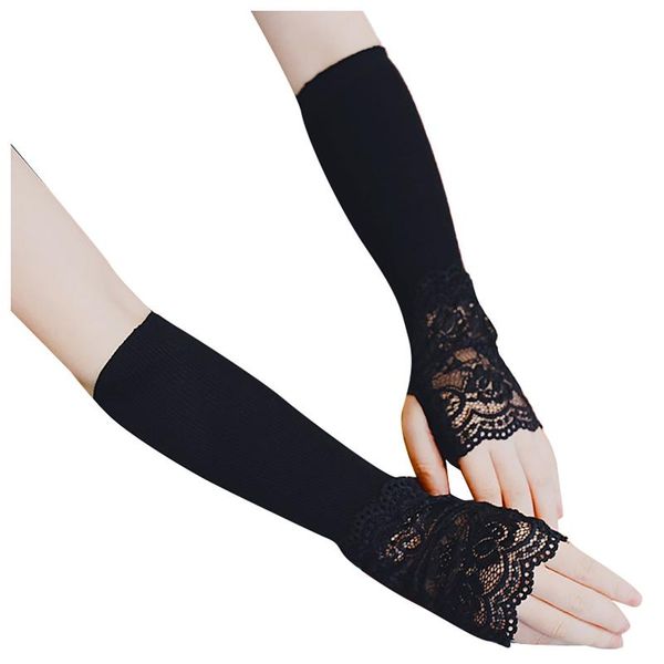

five fingers gloves fashion women solid long knitted lace splicing warm arm set half finger sleeve fake daily party accesorios, Blue;gray