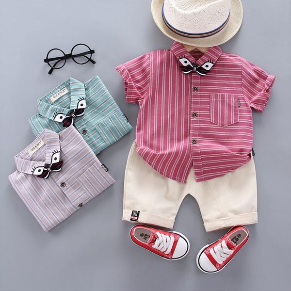 

children casual clothes suit summer kids boys girls strips shirt shorts 2pcs sets baby toddler clothing infant 0 4 years, White