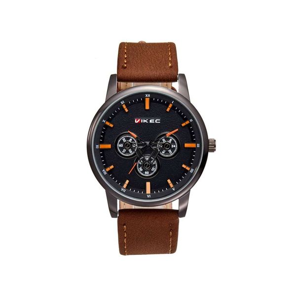 

watch vikec pastoral style leisure 30m life waterproof pu band men, Slivery;brown