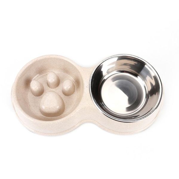 

pet bowl cat dog stainless steel wheat straw double feeding bowls & feeders