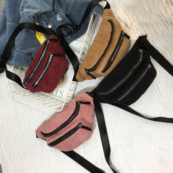

fashion women waist packs fanny pack nylon corduroy belt zipper bag casual chest bum bags