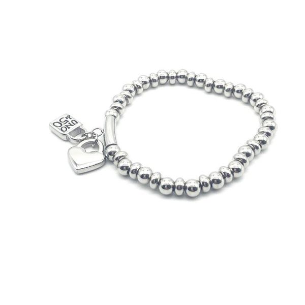 

link, chain stainless steel jewelry flat beads 6 mm ball retainer peach heart men and women bracelet, Black