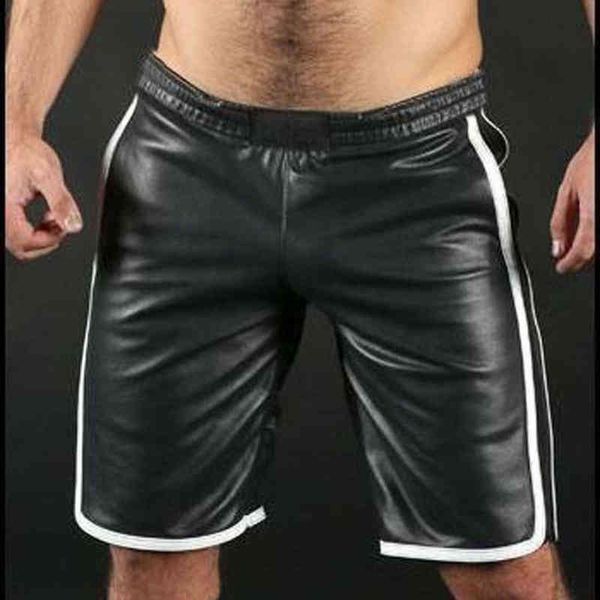 

men sports boxer shorts casual real black soft leather gym boxer soft black pant jogging workout fashion sport shorts male h1206, White;black