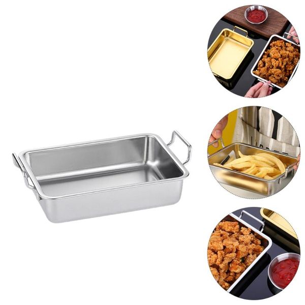 

dishes & plates 1pc tray with handles stainless steel plate practical snack dish