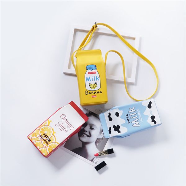 

creative milk box women shoulder bags designer cute fruit print lady messenger crossbody phone bag female small purses