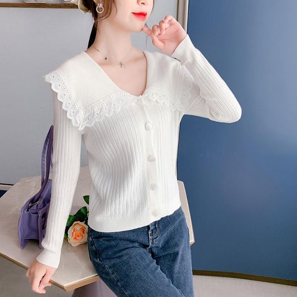 

cute knitting shirt womens spring ruffled women shirts rice white 6630 women's blouses &