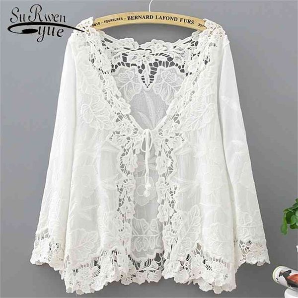 

summer fashion seaside holiday print swimsuit blouse beach sunscreen lace long sleeve women s and 3164 50 210521, White