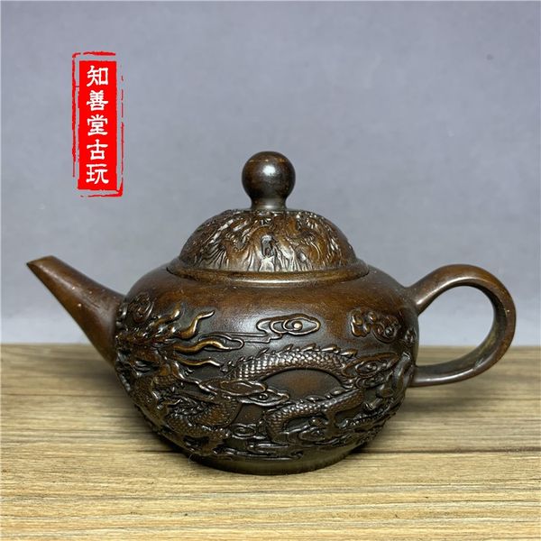 

antique collection bronze dragon and phoenix qianlong imperial teapot