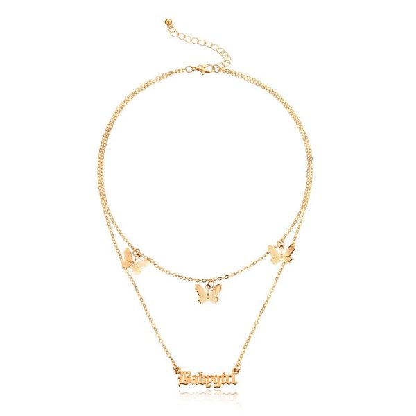 

pendant necklaces states double three-dimensional butterfly necklace female fashion personality letters babygirl sautoir, Silver