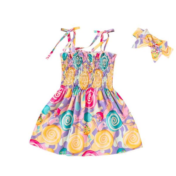 

girl's dresses toddler baby kids girls dress tie-dye summer ruched strap princess for clothes vestidos, Red;yellow