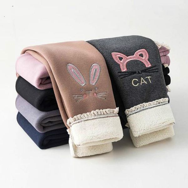 

trousers girl leggings winter 2021 cartoon embroidery velvet elastic waist warm legging 2-12 years old kids pants, Blue