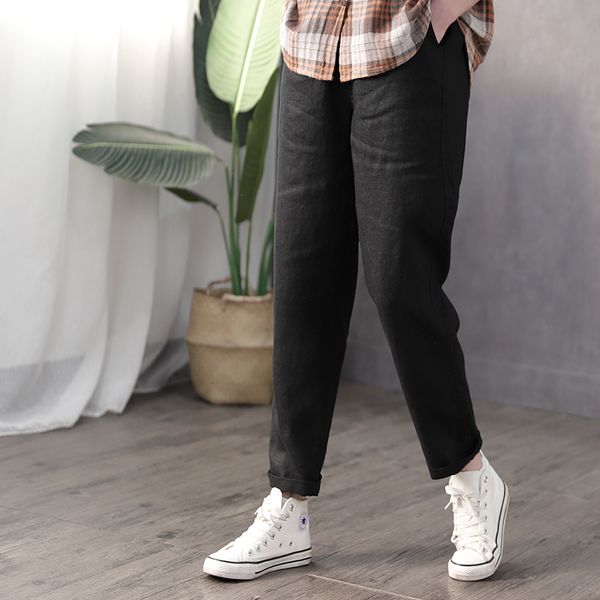 

kog86 black korea cable according to ancient literary spring and summer new cotton and linen slacks female nine minutes of pan, Blue