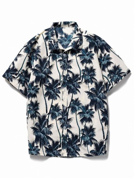 

romwe guys tropical graphic button front shirt x7cg#, White;black