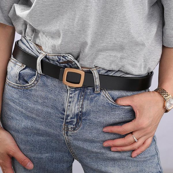 

belts for women genuine leather luxury designer jeans belt female waistband fashion square metal buckle lady black, Black;brown