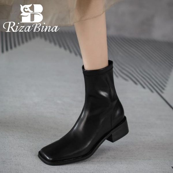 

boots rizabina size 33-40 women ankle square toe zipper ladies short party club winter shoes for footwear, Black