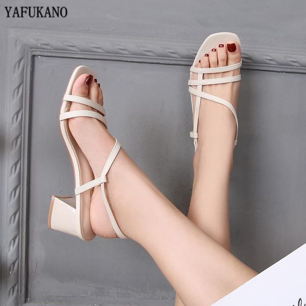

dress shoes summer narrow band womens sandals 5cm square high heels slingbacks office lady elegant casual plus size 32 33 42 43, Black