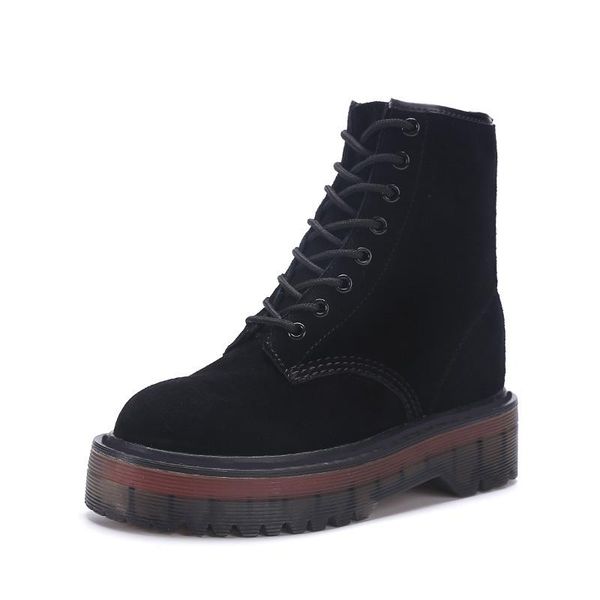 

boots 2021 motorcycle platform women wedge shoes autumn winter fur fashion round toe lace-up suede leather ladies, Black